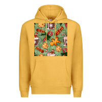 Mustard christmas hot chocolate and cookies seamless pattern Premium Hoodie - BundleAndBundleShop