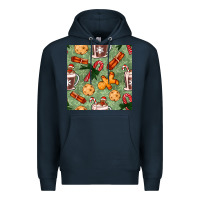 Navy christmas hot chocolate and cookies seamless pattern Premium Hoodie - BundleAndBundleShop