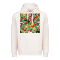 Pale Pink christmas hot chocolate and cookies seamless pattern Premium Hoodie - BundleAndBundleShop