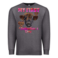 Charcoal Heather my first valentine's day highland calf Premium Sweatshirt - RanaPortraitStore