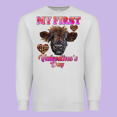 My First Valentine's Day Highland Calf Premium Sweatshirt Designed By Ranaportraitstore