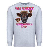 Heather Grey my first valentine's day highland calf Premium Sweatshirt - RanaPortraitStore