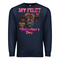 Navy my first valentine's day highland calf Premium Sweatshirt - RanaPortraitStore