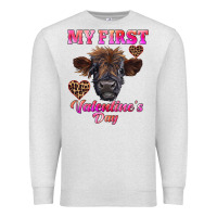 Oatmeal Heather my first valentine's day highland calf Premium Sweatshirt - RanaPortraitStore