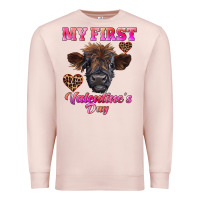 Pale Pink my first valentine's day highland calf Premium Sweatshirt - RanaPortraitStore