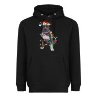 Black Pitbull With Christmas Lights Heavyweight Hoodie - RanaPortraitStore