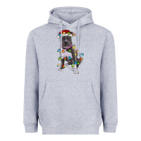 Heather Grey Pitbull With Christmas Lights Heavyweight Hoodie - RanaPortraitStore