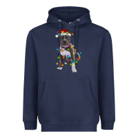 Navy Pitbull With Christmas Lights Heavyweight Hoodie - RanaPortraitStore