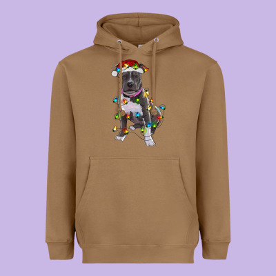 Heavyweight Hoodie Pitbull With Christmas Lights