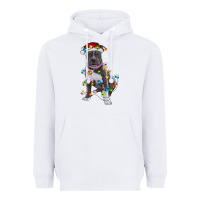 White Pitbull With Christmas Lights Heavyweight Hoodie - RanaPortraitStore