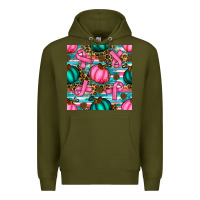 Army Green breast cancer awareness with pumpkins seamless pattern Premium Hoodie - BundleAndBundleShop