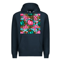 Navy breast cancer awareness with pumpkins seamless pattern Premium Hoodie - BundleAndBundleShop