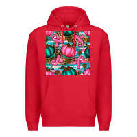 Red breast cancer awareness with pumpkins seamless pattern Premium Hoodie - BundleAndBundleShop