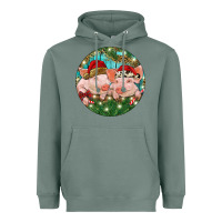 Sage Christmas Pigs Heavyweight Hoodie - RanaPortraitStore