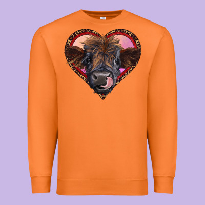 Leopard Heart Highland Calf Premium Sweatshirt Designed By Ranaportraitstore