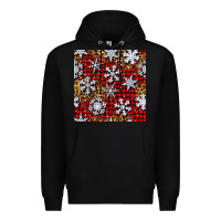 Black christmas snow crystals with plaid seamless pattern Premium Hoodie - BundleAndBundleShop