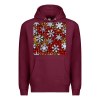 Burgundy christmas snow crystals with plaid seamless pattern Premium Hoodie - BundleAndBundleShop