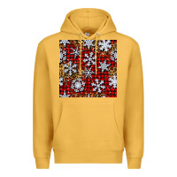Mustard christmas snow crystals with plaid seamless pattern Premium Hoodie - BundleAndBundleShop