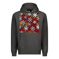 Charcoal Heather christmas snow crystals with plaid seamless pattern Premium Hoodie - BundleAndBundleShop