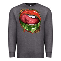 Charcoal Heather watermelon lips with leopard Premium Sweatshirt - texasbilliewilder