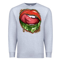 Heather Grey watermelon lips with leopard Premium Sweatshirt - texasbilliewilder