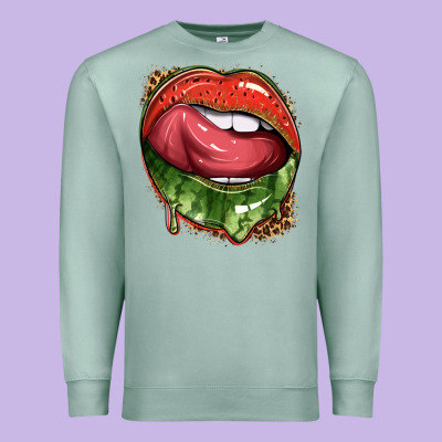 Watermelon Lips With Leopard Premium Sweatshirt Designed By Texasbilliewilder