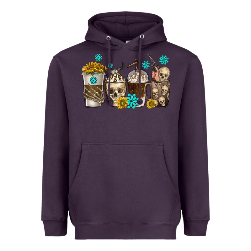 Coffee Cups Bull Skull With Gemstones Heavyweight Hoodie by texasbilliewilder | Teevron