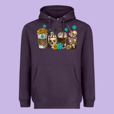 Heavyweight Hoodie coffee cups bull skull with gemstones