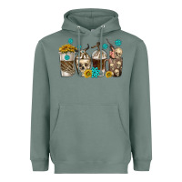 Sage coffee cups bull skull with gemstones Heavyweight Hoodie - texasbilliewilder
