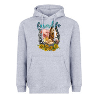 Heather Grey chicken pig horse farm life Heavyweight Hoodie - texasbilliewilder
