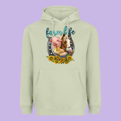 Heavyweight Hoodie chicken pig horse farm life
