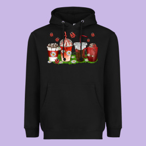Coffee Cups Lady Bug With Daisies Heavyweight Hoodie Designed By Texasbilliewilder