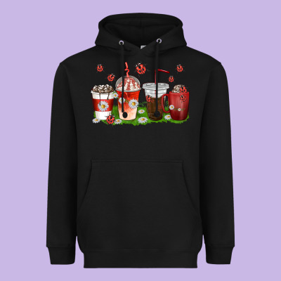 Heavyweight Hoodie coffee cups lady bug with daisies