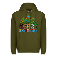 Army Green merry christmas with christmas trees Premium Hoodie - AdoDesignShop