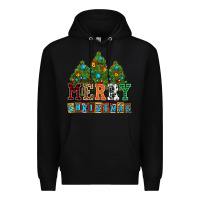 Black merry christmas with christmas trees Premium Hoodie - AdoDesignShop