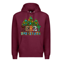 Burgundy merry christmas with christmas trees Premium Hoodie - AdoDesignShop