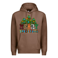 Chestnut merry christmas with christmas trees Premium Hoodie - AdoDesignShop