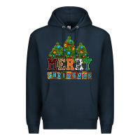 Navy merry christmas with christmas trees Premium Hoodie - AdoDesignShop