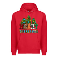 Red merry christmas with christmas trees Premium Hoodie - AdoDesignShop