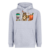 Heather Grey collie dog coffee cups Heavyweight Hoodie - texasbilliewilder