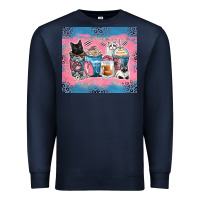 Navy cat coffee cups Premium Sweatshirt - Zillion Design Studio