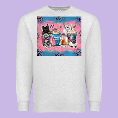 Cat Coffee Cups Premium Sweatshirt Designed By Zillion Design Studio