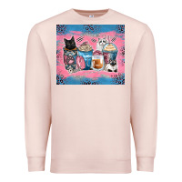 Pale Pink cat coffee cups Premium Sweatshirt - Zillion Design Studio