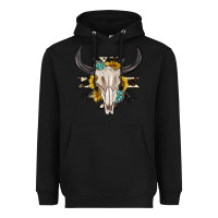 Black cow aztec western bull skull Heavyweight Hoodie - texasbilliewilder