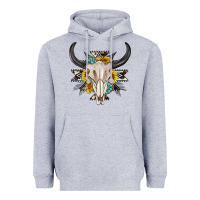Heather Grey cow aztec western bull skull Heavyweight Hoodie - texasbilliewilder