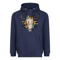 Navy cow aztec western bull skull Heavyweight Hoodie - texasbilliewilder