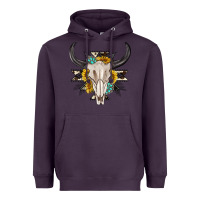 Plum cow aztec western bull skull Heavyweight Hoodie - texasbilliewilder