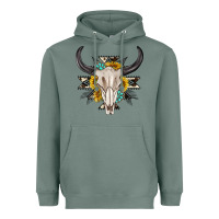Sage cow aztec western bull skull Heavyweight Hoodie - texasbilliewilder