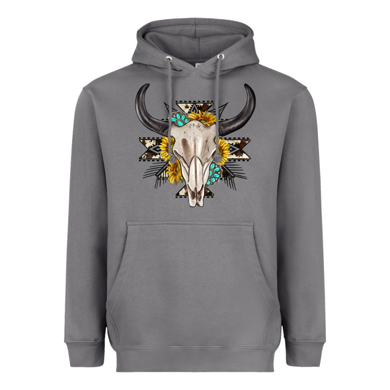 Cow Aztec Western Bull Skull Heavyweight Hoodie by texasbilliewilder | Teevron