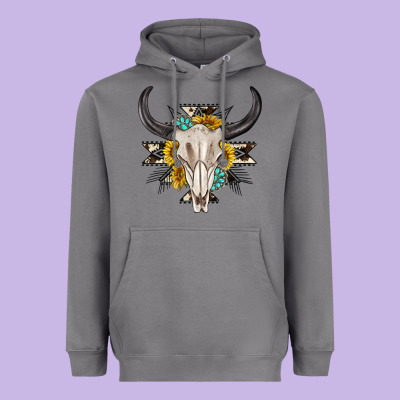 Heavyweight Hoodie cow aztec western bull skull